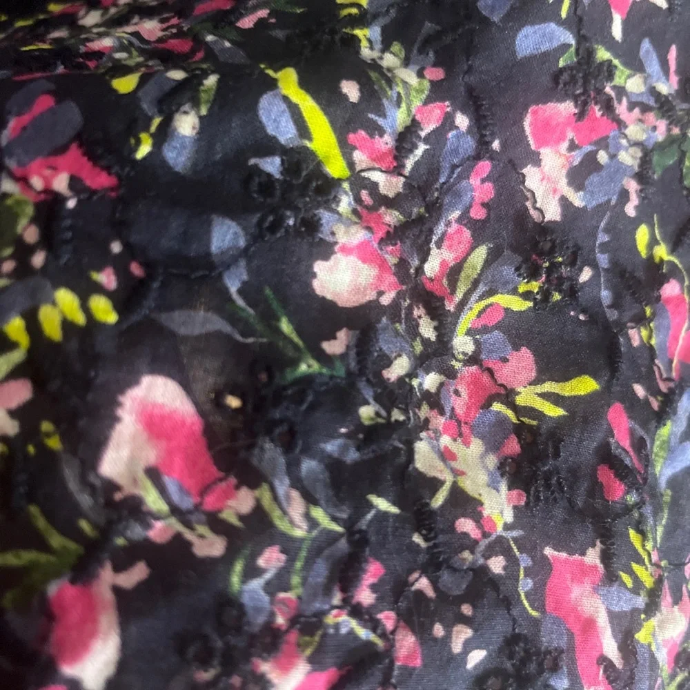 French Connection Navy Blue Floral Cotton Eyelet Lace Mini Dress with Cutouts - Picture 10 of 16